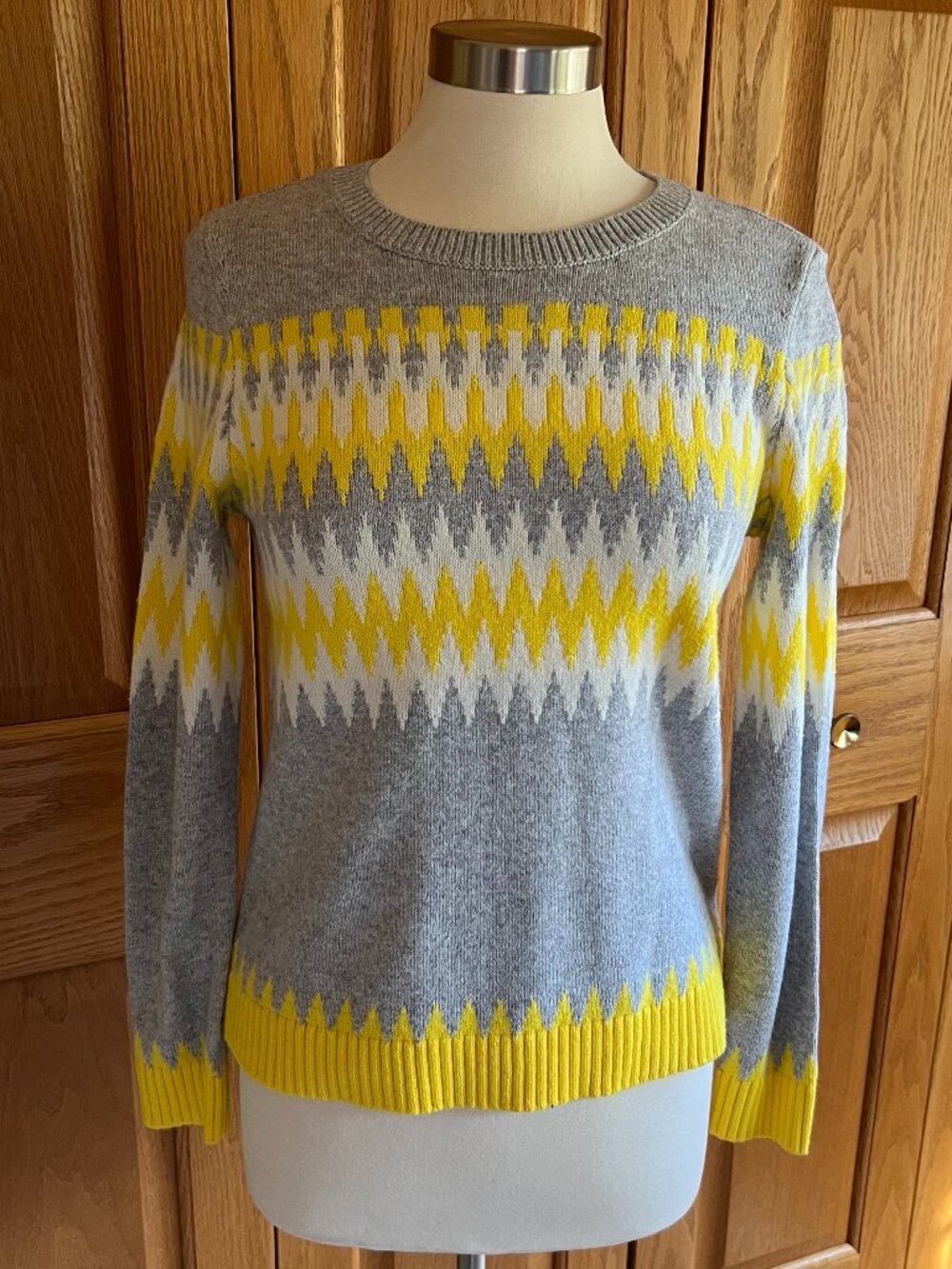 TALBOTS -- Crewneck Sweater - Chevron Fair Isle - Grey Sky Heather -- NEW w/Tag